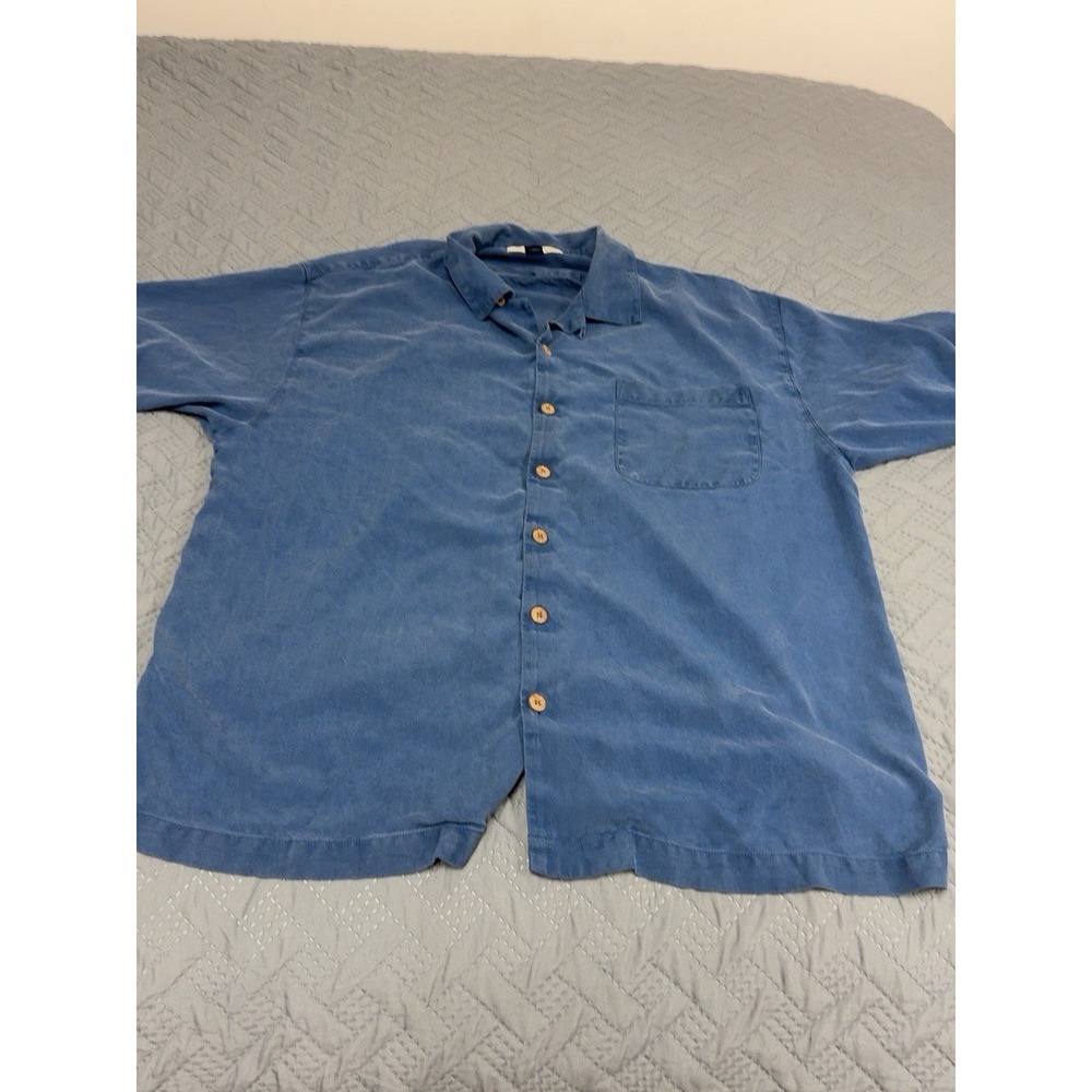 Tommy Bahama Relax Shirt Mens XL Blue 100% Silk Jacquard Camp Short Sleeve